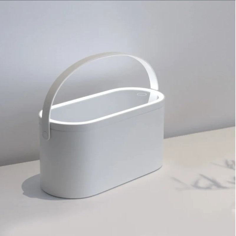 Portable Makeup Case Makeup Mirror With Led Light 2 In 1 Cosmetic Storage Box - White