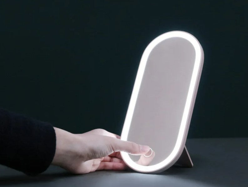 Portable Makeup Case Makeup Mirror With Led Light 2 In 1 Cosmetic Storage Box - White