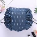 Drawstring Cosmetic Bag Travel Organizer - Navy Feather