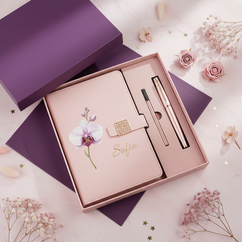 Personalised Birth Flower Journal Gift Set
