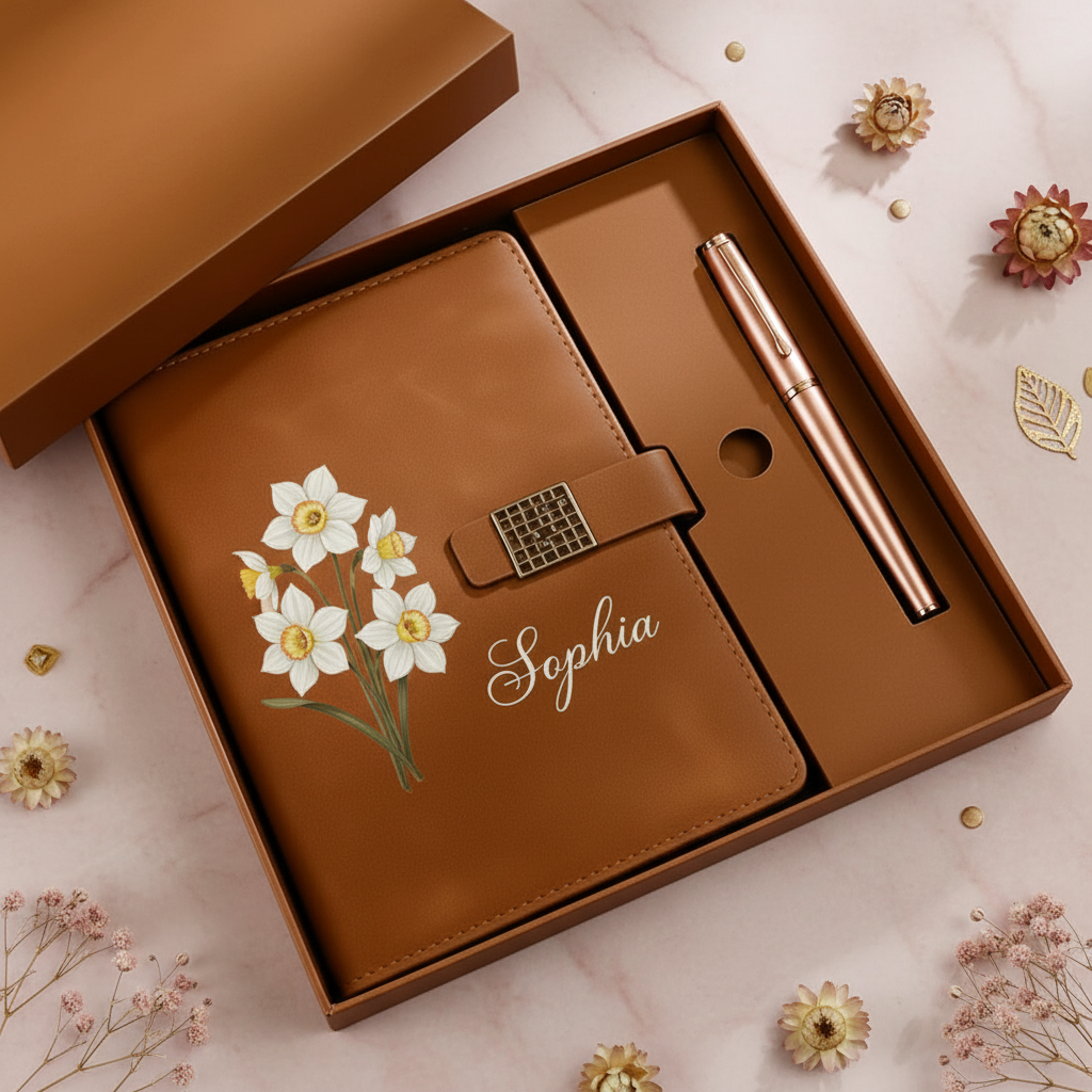 Personalised Birth Flower Journal Gift Set