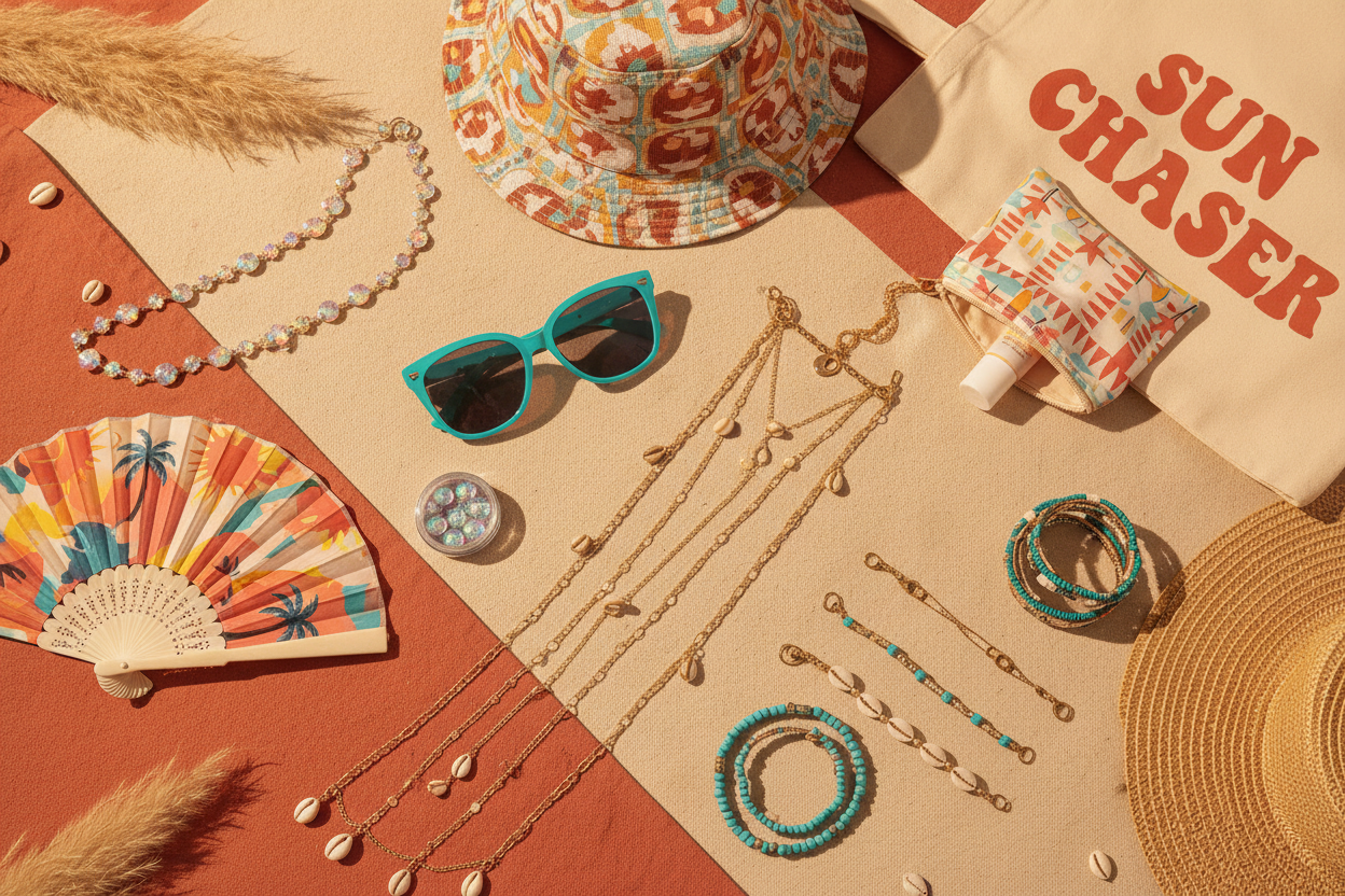 THE SUMMER FESTIVAL BUNDLE - 10 piece Coachella aesthetic gift set flat lay