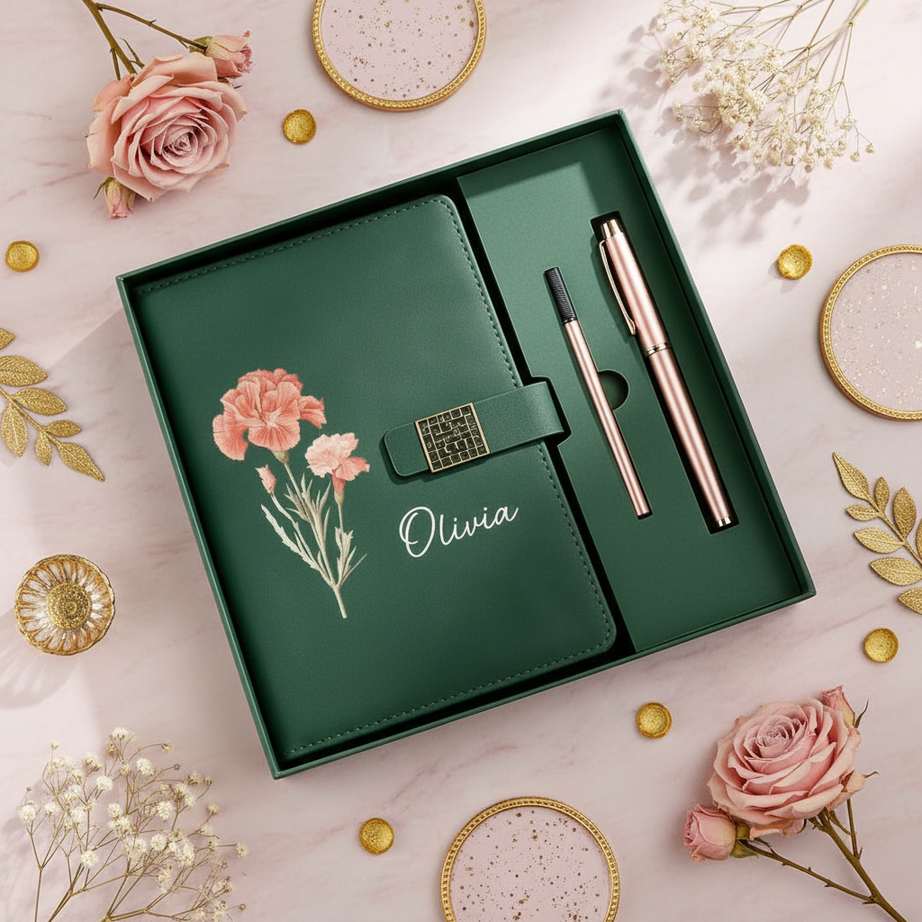 Personalised Birth Flower Journal Gift Set