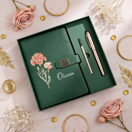 Personalised Birth Flower Journal Gift Set