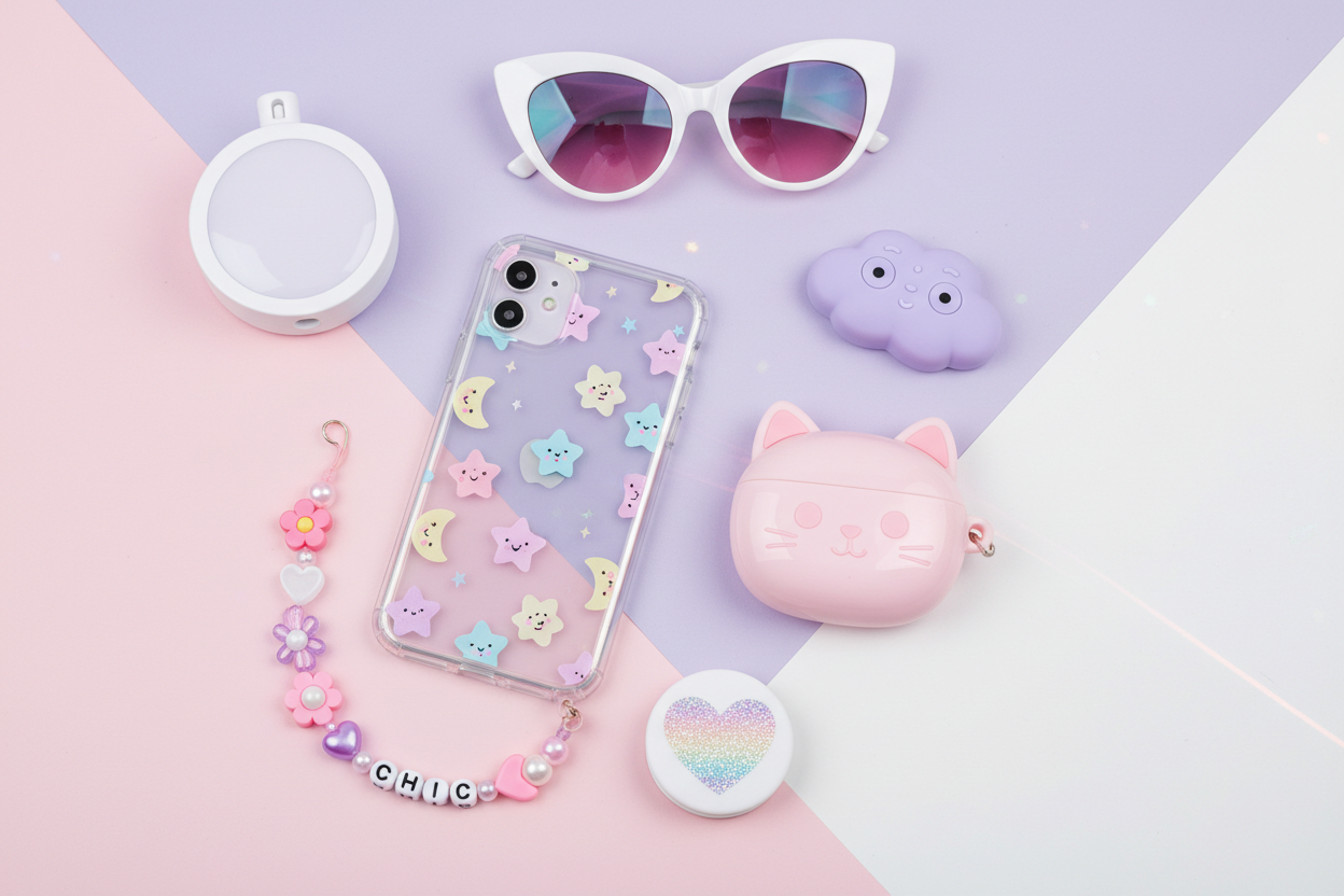 THE PHONE + SELFIE QUEEN KIT - 7 piece TikTok aesthetic gift set flat lay